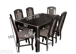 Jatkettava ruokapöytä 90x150-230 cm + 6 tuolia