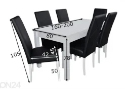 Jatkettava ruokapöytä 80x160-200 cm + 6 tuolia