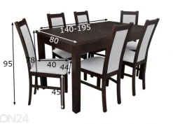 Jatkettava ruokapöytä 80x140-195 cm + 6 tuolia