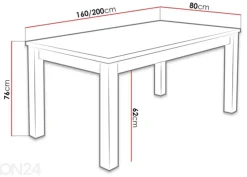 Jatkettava ruokapöytä 80x160-200 cm + 6 tuolia
