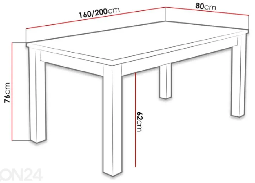 Jatkettava ruokapöytä 80x160-200 cm + 6 tuolia