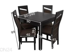 Jatkettava ruokapöytä 90x90-240 cm + 4 tuolia