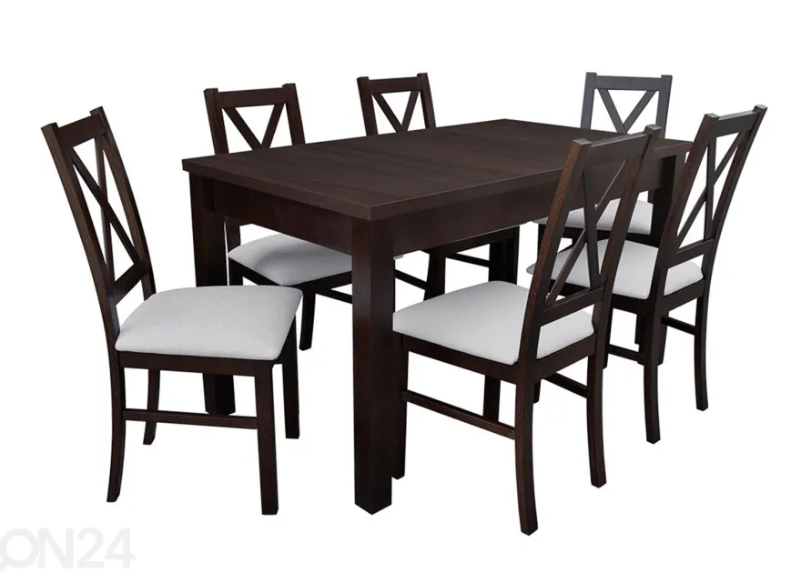 Jatkettava ruokapöytä 80x140-195 cm + 6 tuolia