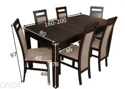 Jatkettava ruokapöytä 80x160-200 cm + 6 tuolia