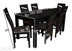 Jatkettava ruokapöytä 80x160-200 cm + 6 tuolia