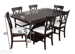Jatkettava ruokapöytä 90x160-210 cm + 6 tuolia