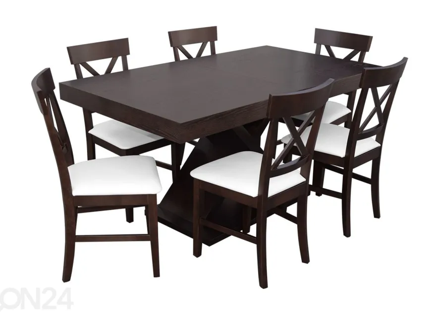 Jatkettava ruokapöytä 90x160-210 cm + 6 tuolia