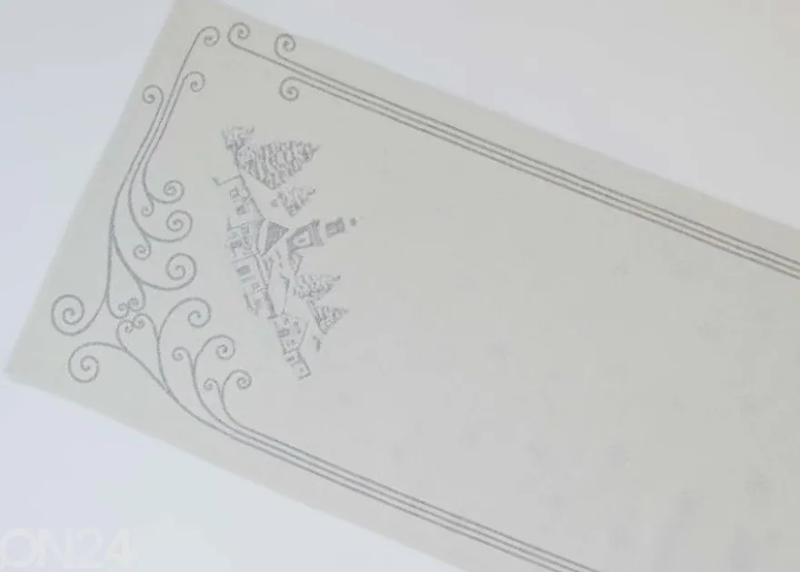 Jouluaiheinen pöytäliina gobeliinikankaasta Chalet Lurex silver 45x138 cm
