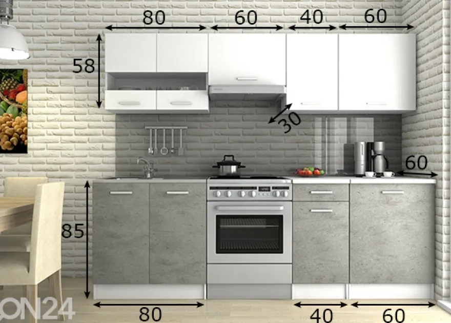 Keittiökalusteet 240 cm