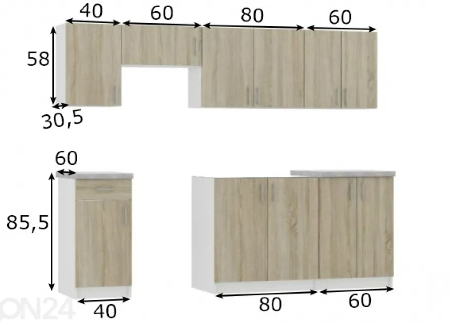 Keittiökalusteet 240 cm