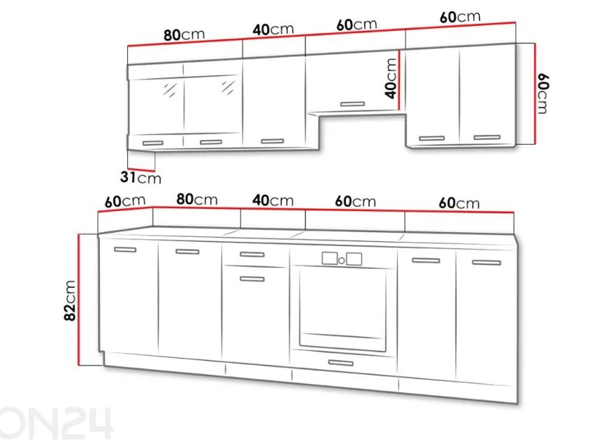 Keittiökalusteet Dave I 240 cm