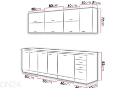 Keittiökalusteet Karmen 260 cm +työtaso