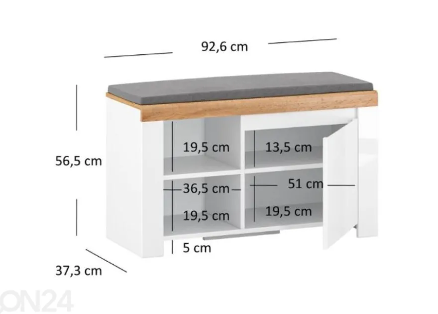 Kenkäkaappi/penkki Vigo 92,6 cm