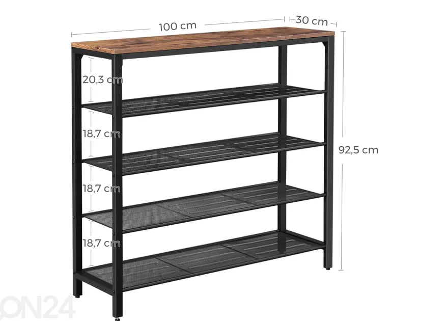 Kenkäteline 100 cm, ruskea / musta