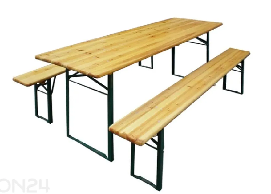 Kokoontaitettavat puutarhakalusteet, pöytä 70x220 cm + 2 penkkiä
