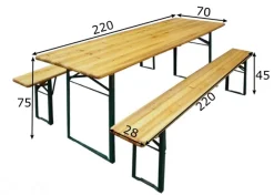 Kokoontaitettavat puutarhakalusteet, pöytä 70x220 cm + 2 penkkiä