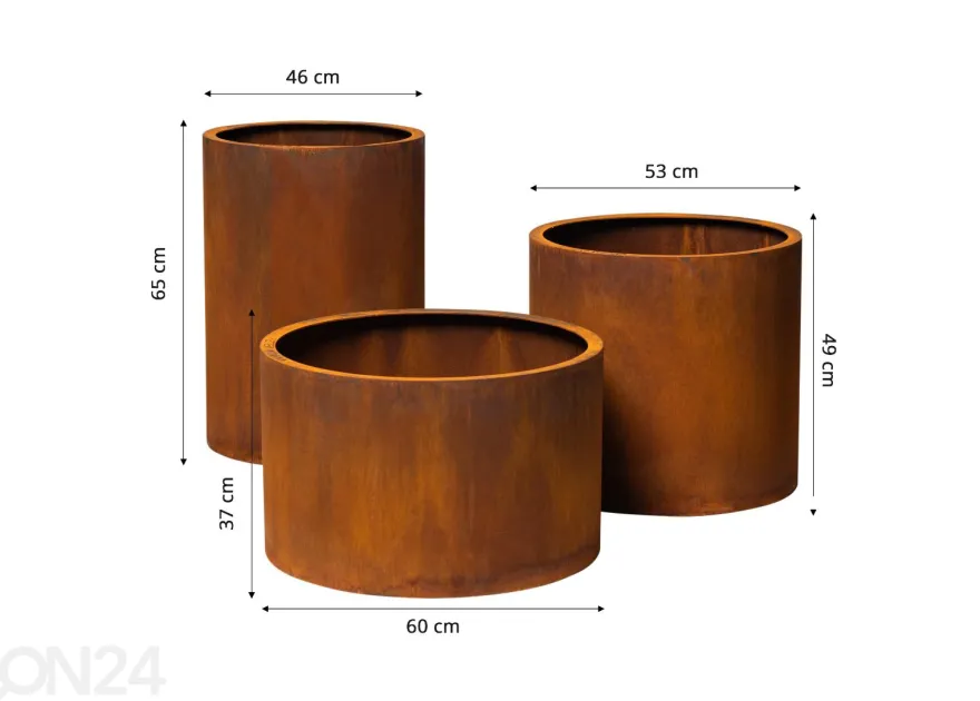 Kukkaruukut Cor-Ten terästä Sisters 3 kpl