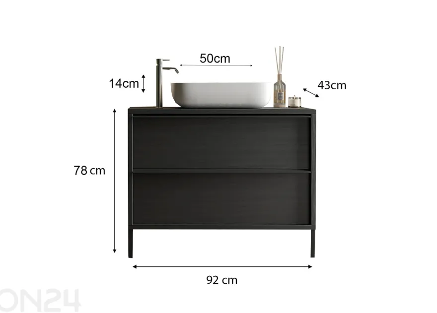 Kylpyhuoneen kaappi pesualtaalla Steel 92 cm