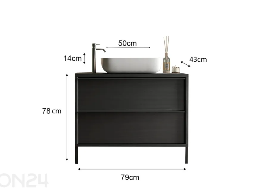 Kylpyhuoneen kaappi pesualtaalla Steel 79 cm