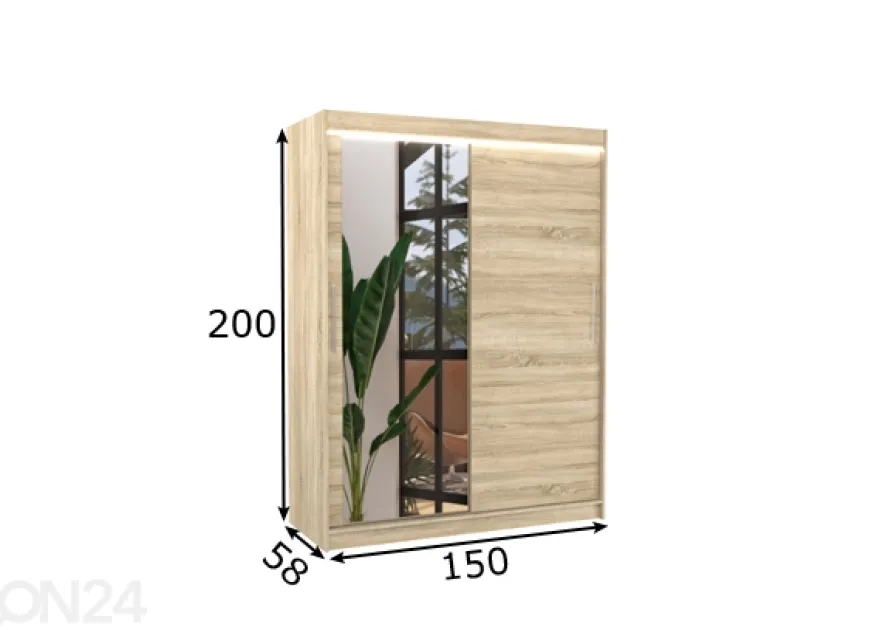 Liukuovikaappi Bianca I 150 cm + LED