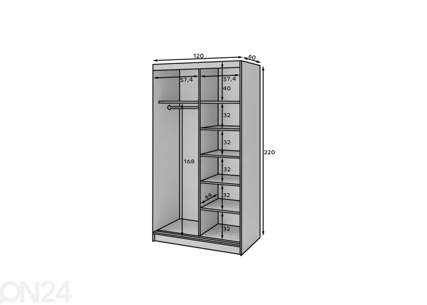Liukuovikaappi Biancco 120 cm
