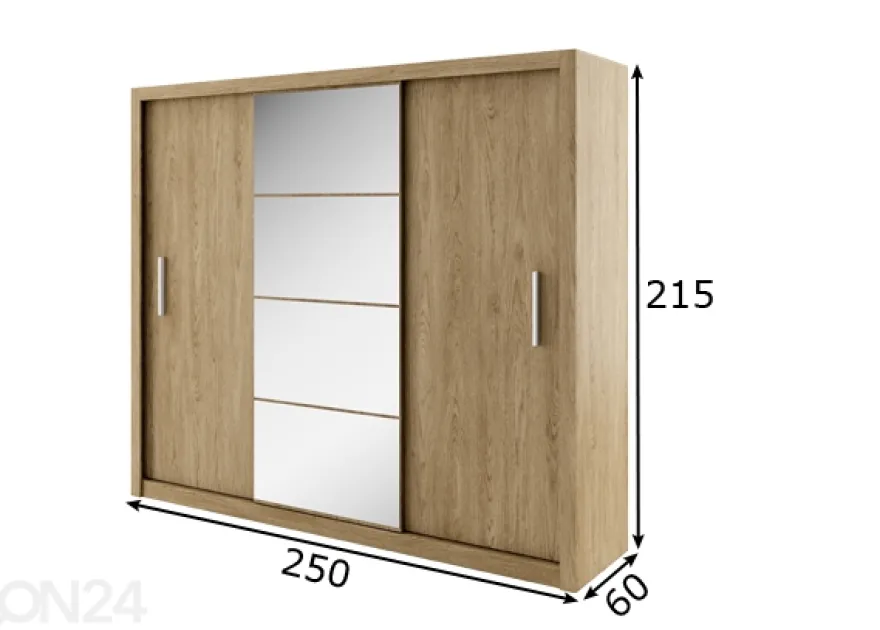 Liukuovikaappi Carlton 250 cm