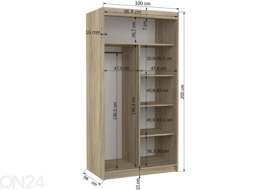 Liukuovikaappi Lara 100 cm