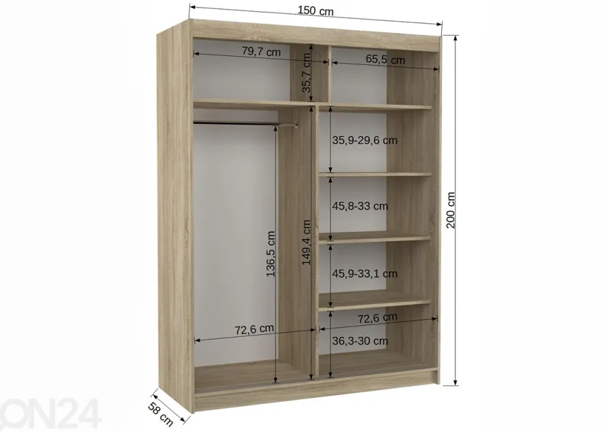 Liukuovikaappi Pausia I 150 cm + LED