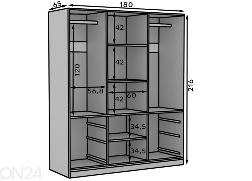 Liukuovikaappi peilillä Haines 180 cm