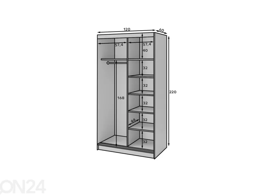 Liukuovikaappi Prescco 120 cm