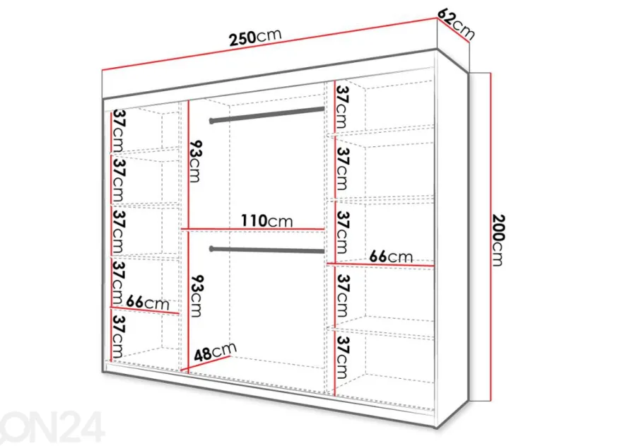 Liukuovikaappi Riflo II 250 cm