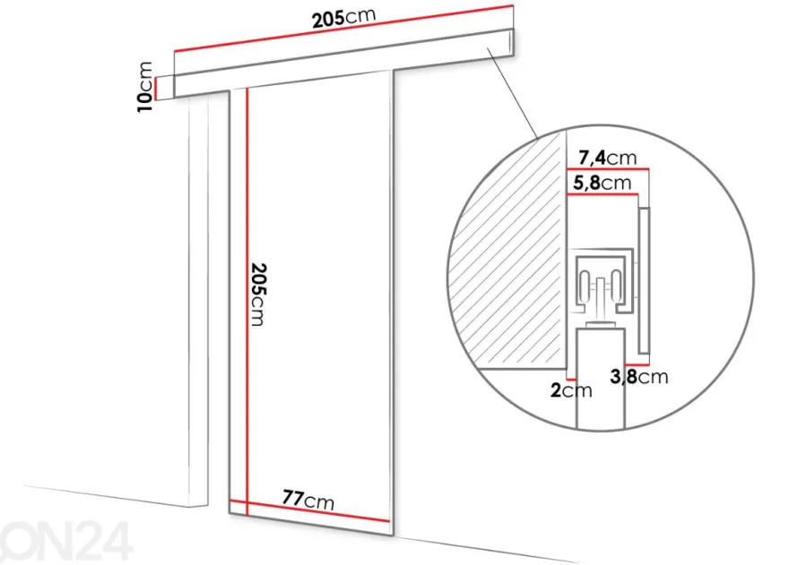 Liukuovi peilillä 77 cm