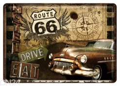 Metallinen postikortti ROUTE 66 Drive&Eat