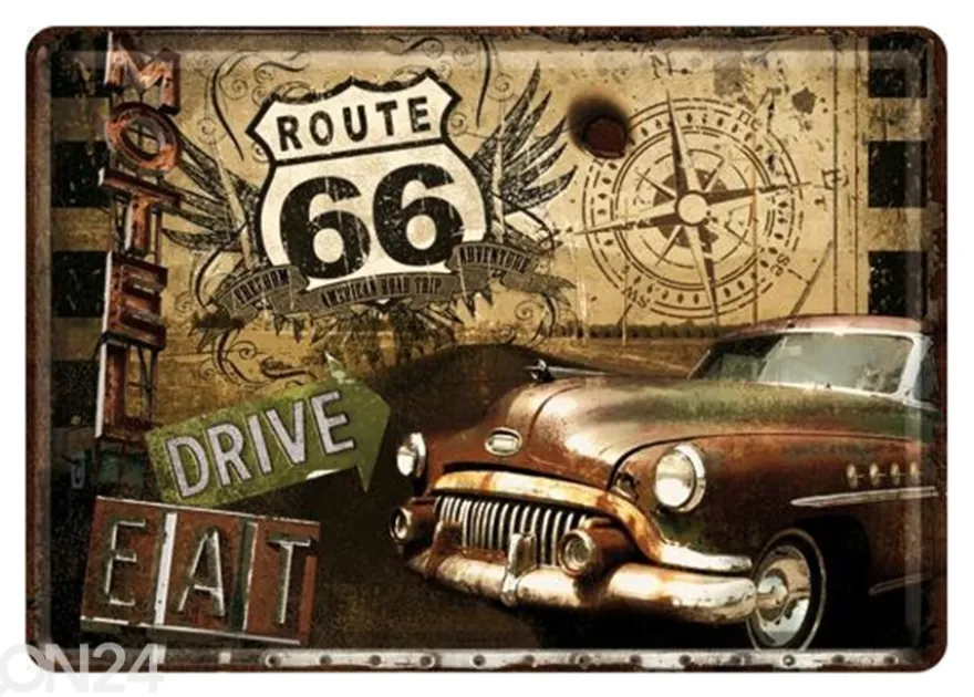 Metallinen postikortti ROUTE 66 Drive&Eat