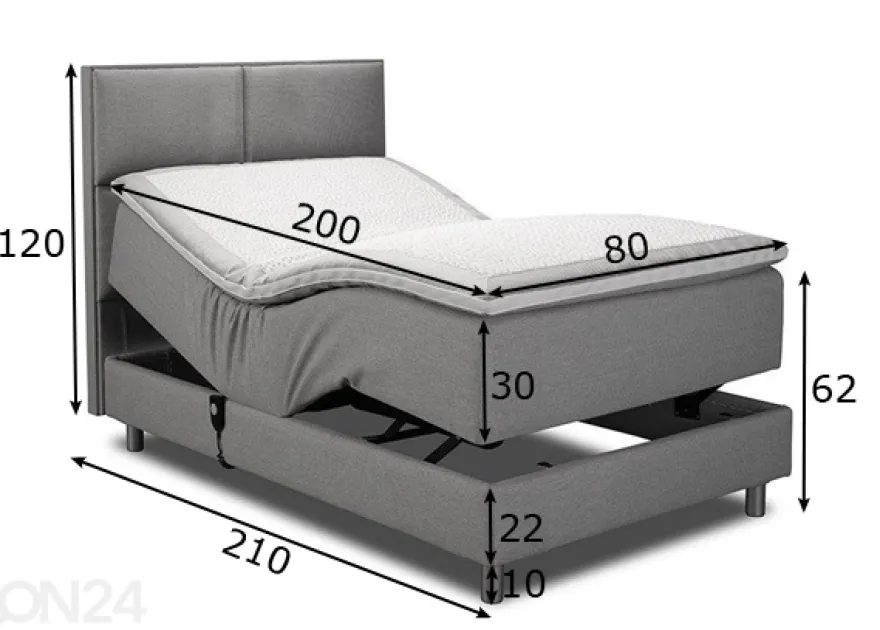 Moottorisänky kaksinkertaisella jousituksella Hypnos Hermes 80x200 cm