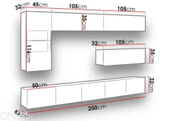 Olohuoneen kalusteryhmä Claudia 255 cm + LED valaistus