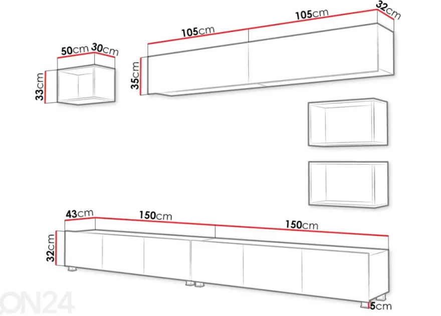Olohuoneen kalusteryhmä Claudia 300 cm