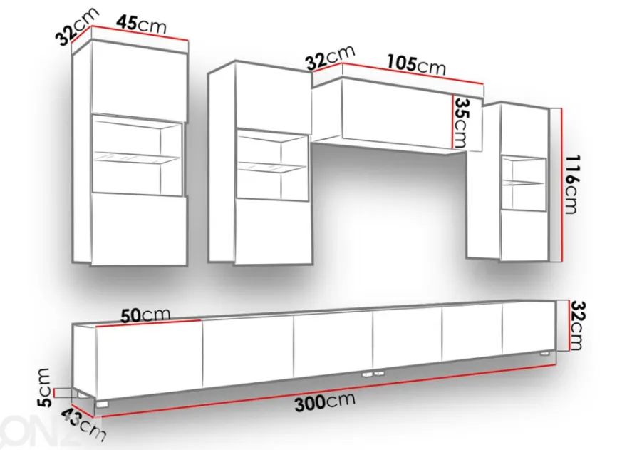 Olohuoneen kalusteryhmä Claudia 300 cm