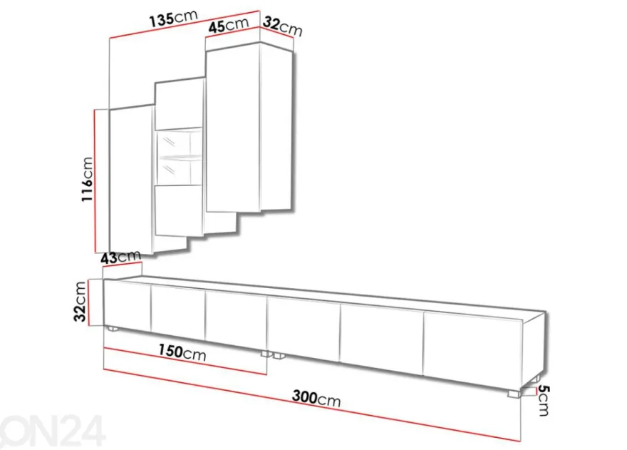 Olohuoneen kalusteryhmä Claudia 300 cm