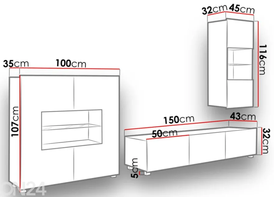 Olohuoneen kalusteryhmä Claudia 250 cm + LED-valaistus
