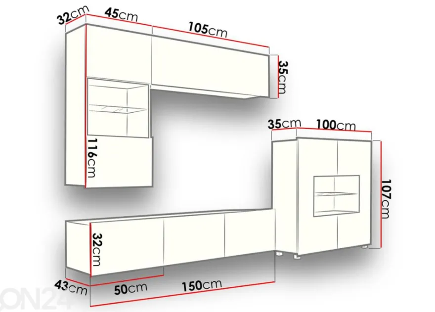 Olohuoneen kalusteryhmä Claudia 250 cm + LED-valaistus