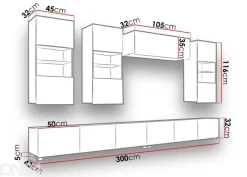 Olohuoneen kalusteryhmä Claudia 300 cm + LED-valaistus