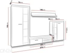 Olohuoneen kalusteryhmä 270 cm + valkoinen LED valaistus