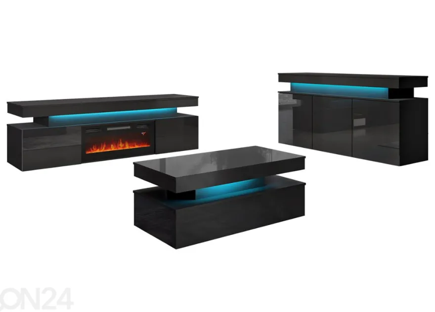 Olohuoneen kalusteryhmä Glossa +sähkötakka + LED