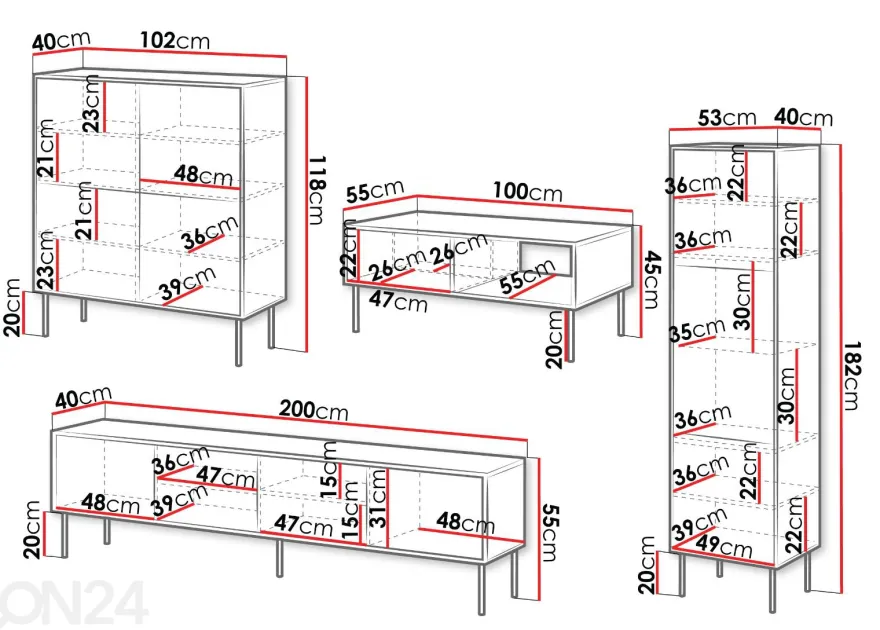 Olohuoneen kalusteryhmä Kim
