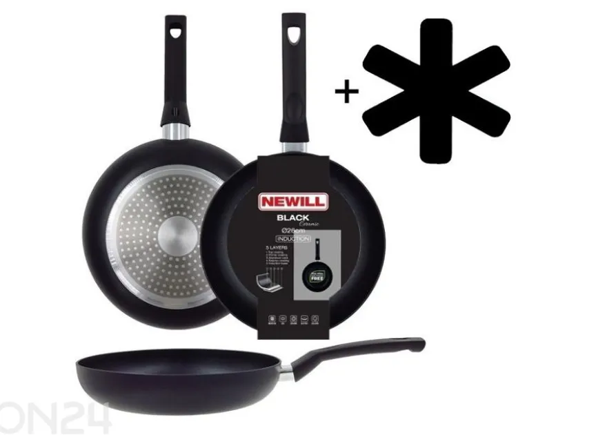 Paistinpannu Black Ceramic Ø 26 cm + pannusuoja, lasikansi, keraaminen ja induktio
