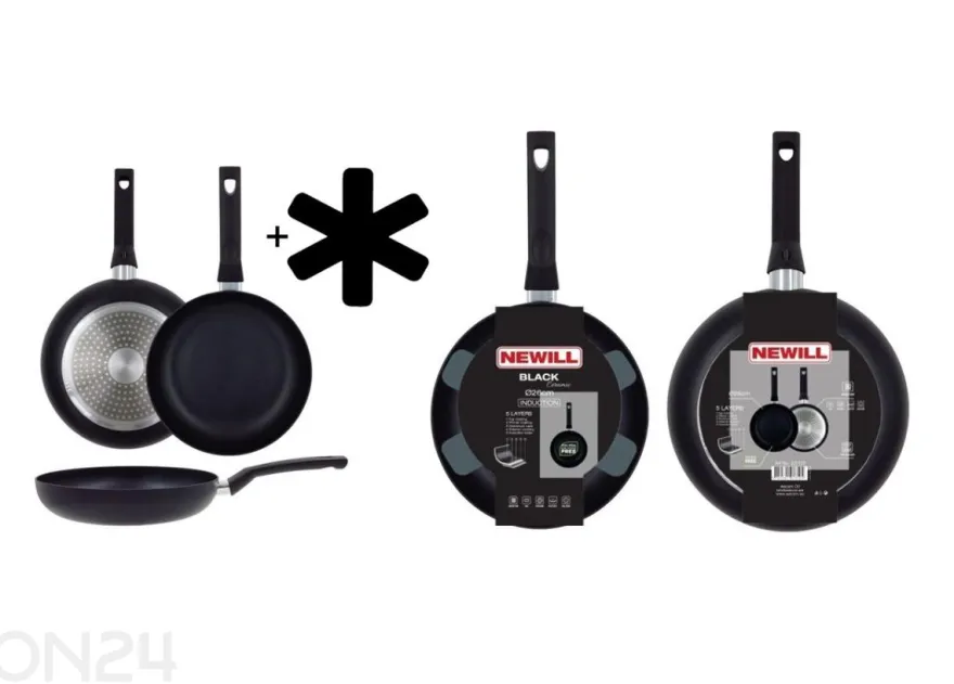 Paistinpannu Black Ceramic Ø 26 cm + pannusuoja, lasikansi, keraaminen ja induktio