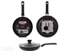 Paistinpannu Black Ceramic Ø 24 cm + pannusuoja, lasikansi, keraaminen ja induktio