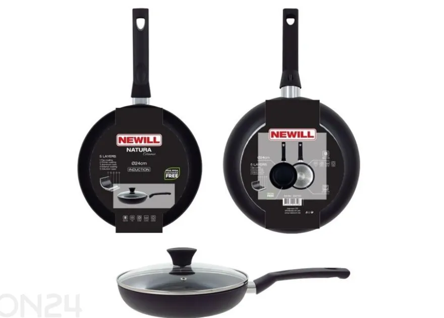 Paistinpannu Black Ceramic Ø 24 cm + pannusuoja, lasikansi, keraaminen ja induktio