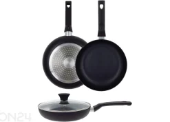 Paistinpannu Black Ceramic Ø 24 cm + pannusuoja, lasikansi, keraaminen ja induktio